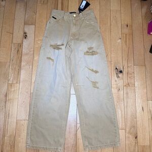 RTA Distressed Wide-Leg Jeans - Distressed Savanna Sz: 24